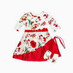 Robe en coton motif fleuri rouge et petite sac
